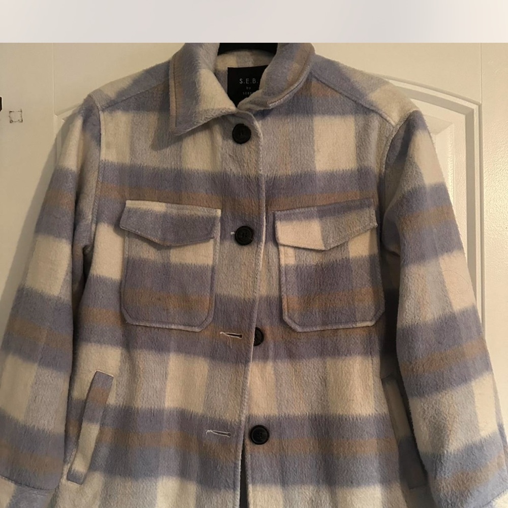 Blue and Cream Plaid Women's Jacket